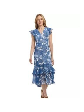 Tommy Hilfiger Women's Paisley-Print Ruffled Midi Dress